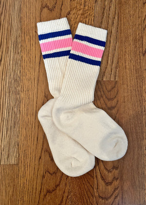 retro socks in blue/pink